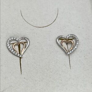 Diamond and sterling silver heart earrings